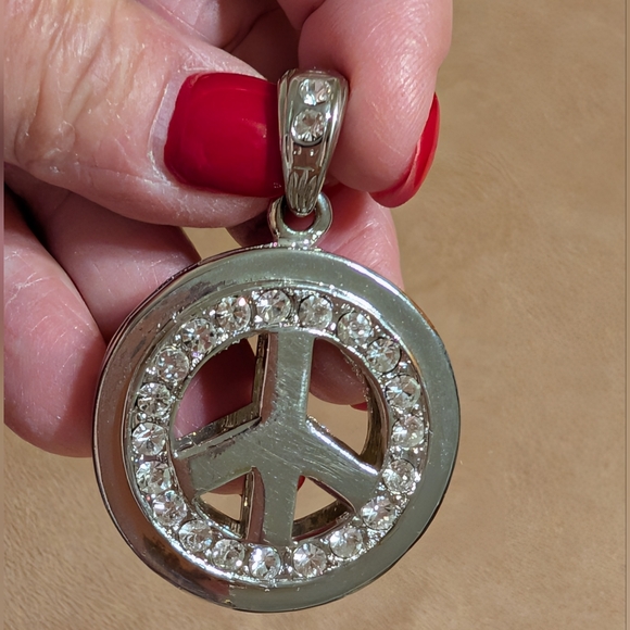 Peace Sign Pendant With Rhinestones - Picture 6 of 8